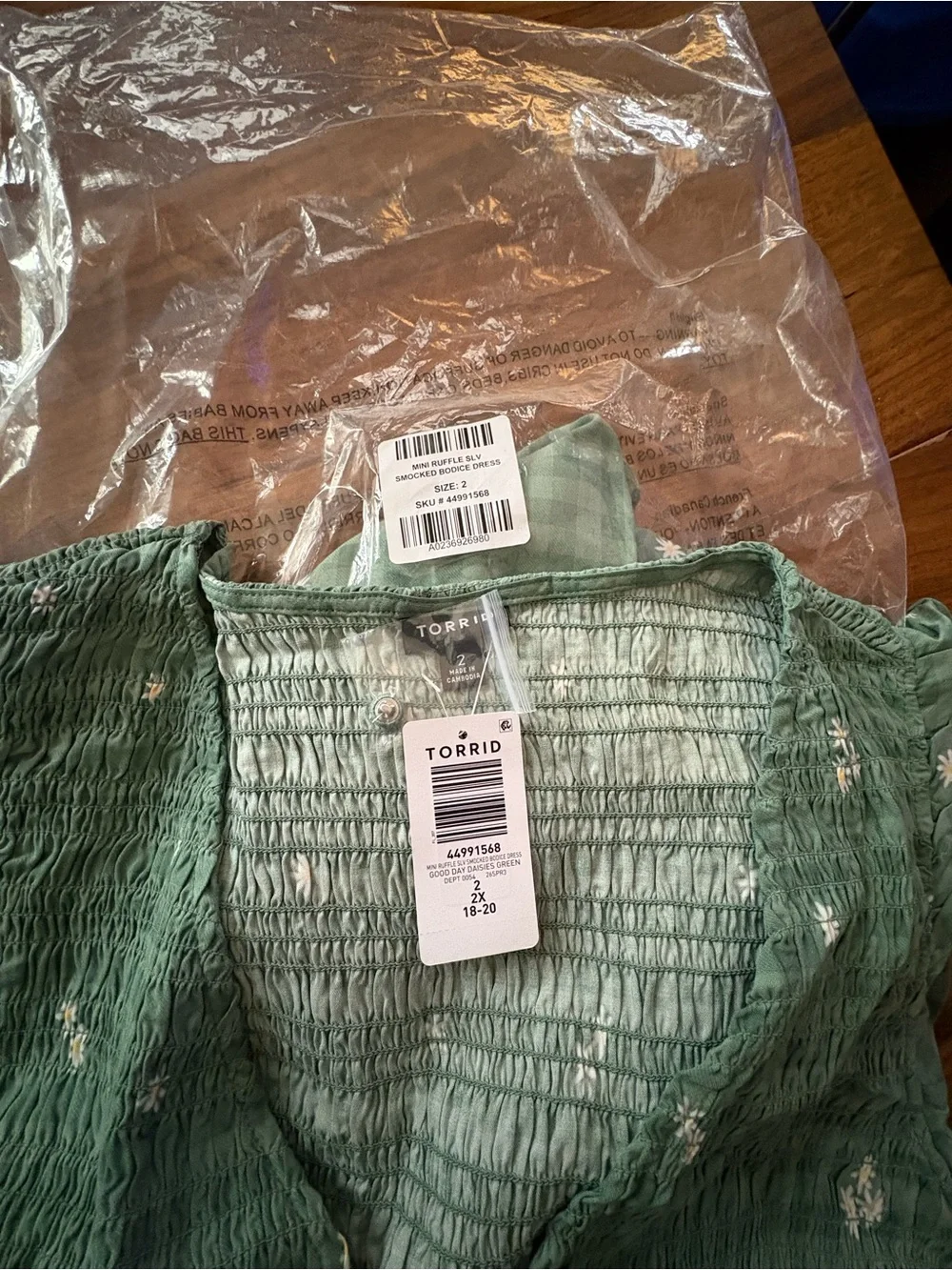 TORRID Smocked Bodice Mini Dress - - Good Day Daisies Green - Picture 5 of 6